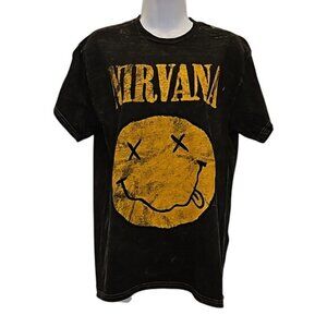 Unisex Nirvana Band Tee Medium New Unisex Mineral Wash Black Grunge Punk Rock